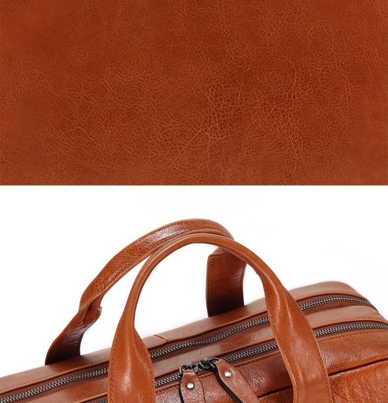 Large Capacity Vegetable Tanned Leather Men's Briefcase Laptop Bag