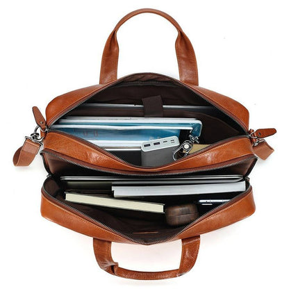 Aktentasche/Laptoptasche für Herren aus pflanzlich gegerbtem Leder mit großem Fassungsvermögen