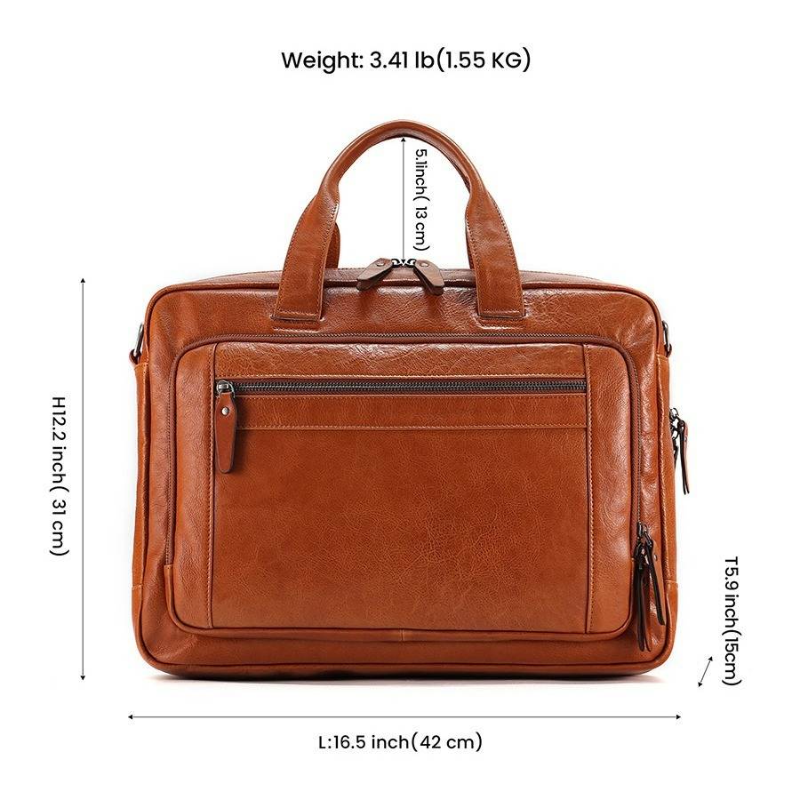 Large Capacity Vegetable Tanned Leather Men's Briefcase Laptop Bag