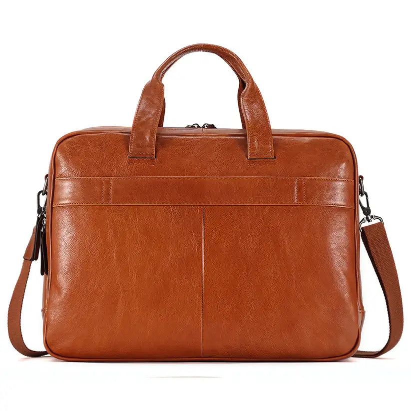 Large Capacity Vegetable Tanned Leather Men's Briefcase Laptop Bag