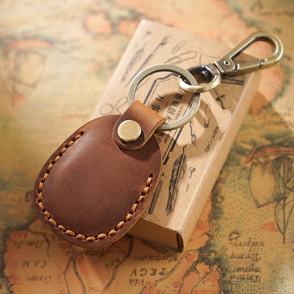 Leather Airtag Holder Keychain