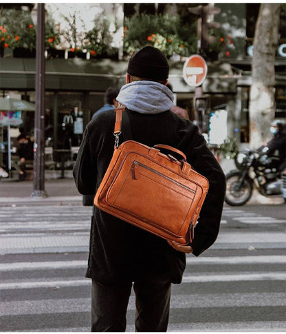 Large Capacity Vegetable Tanned Leather Men's Briefcase Laptop Bag