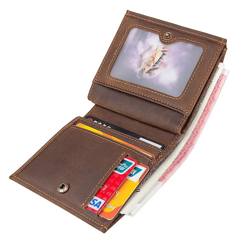 Men Bifold Leather Wallet with Coin Pocket