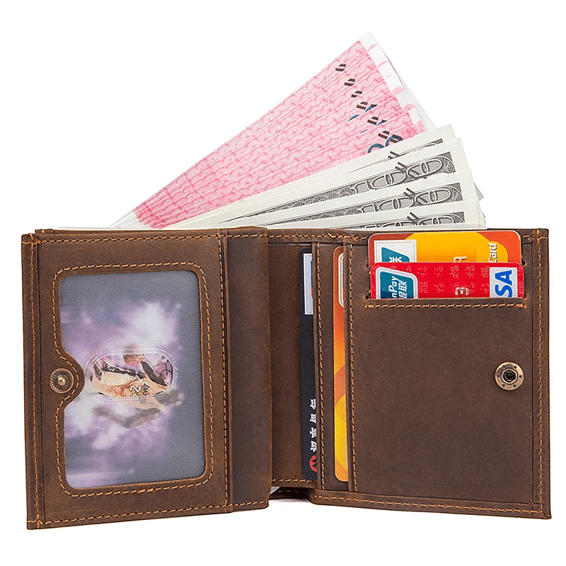 Men Bifold Leather Wallet with Coin Pocket