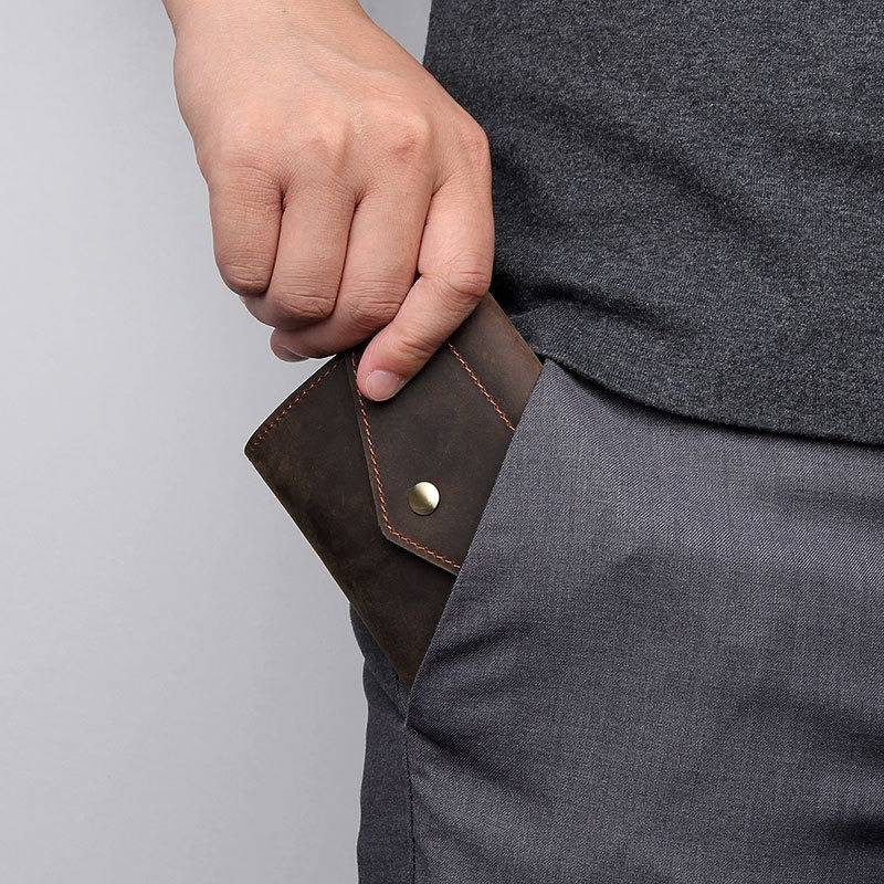 Snap Button Men Leather Bifold Wallet