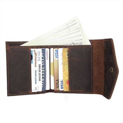 Snap Button Men Leather Bifold Wallet