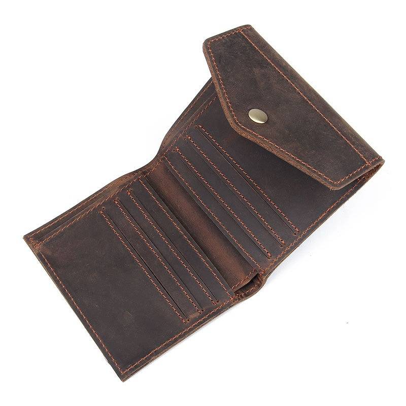 Snap Button Men Leather Bifold Wallet