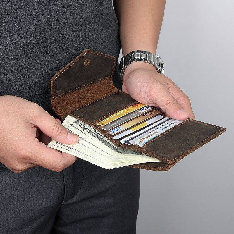 Snap Button Men Leather Bifold Wallet