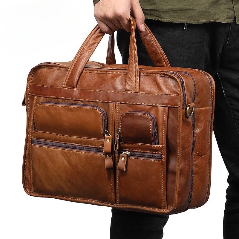 Men's 15.6" Leather Laptop Bag Business Travel Briefcase