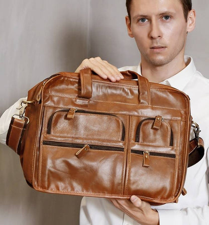 Men's 15.6" Leather Laptop Bag Business Travel Briefcase