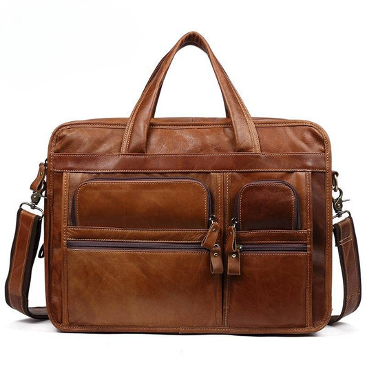 Men's 15.6" Leather Laptop Bag Business Travel Briefcase