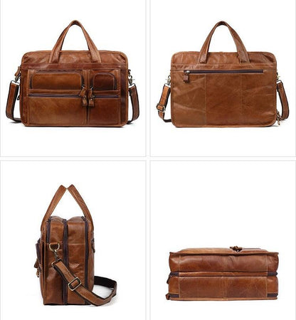 Men's 15.6" Leather Laptop Bag Business Travel Briefcase