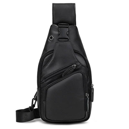 Men's Leather Sling Backpack Vintage Chest Bag with Headphone Cable Hole