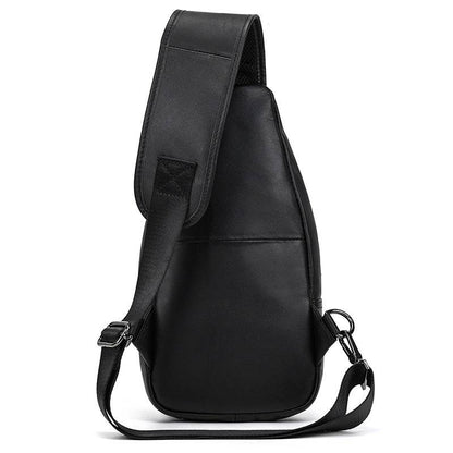 Men's Leather Sling Backpack Vintage Chest Bag with Headphone Cable Hole