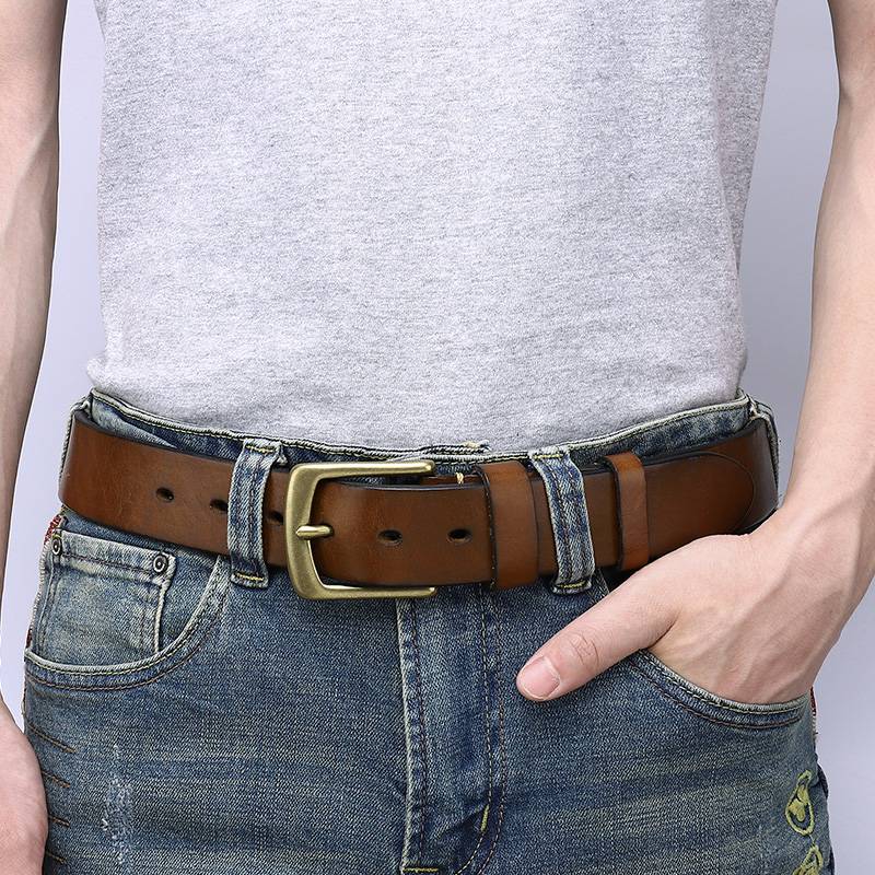 Ceinture de travail en jean en cuir décontracté vintage fait à la main pour hommes