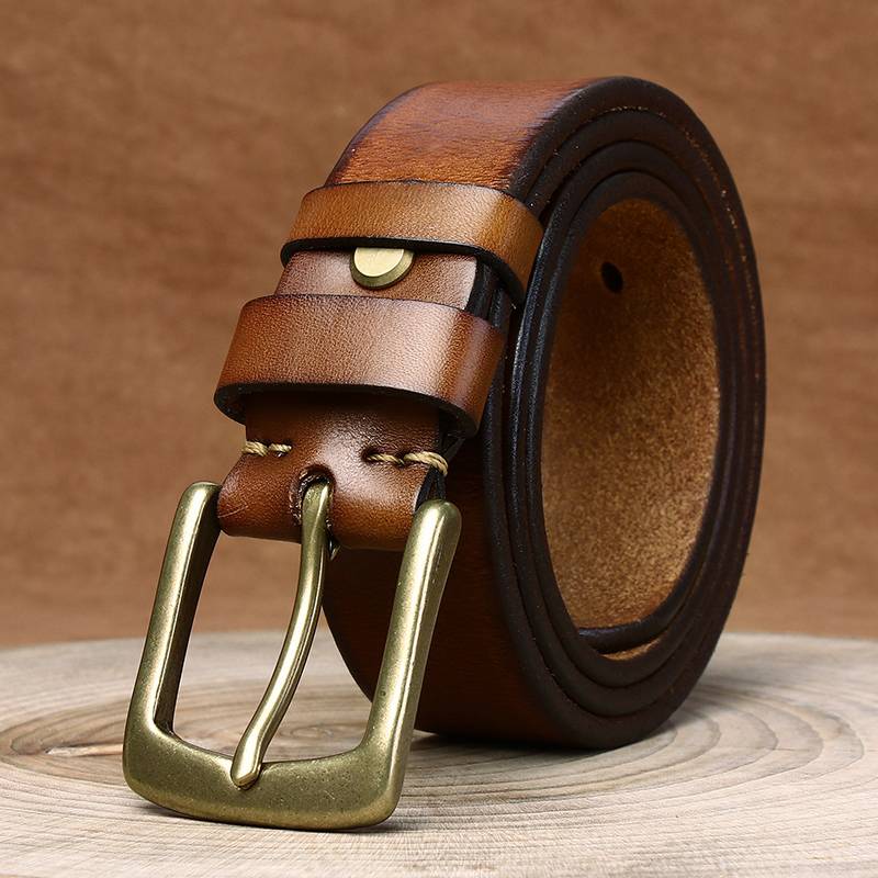 Ceinture de travail en jean en cuir décontracté vintage fait à la main pour hommes