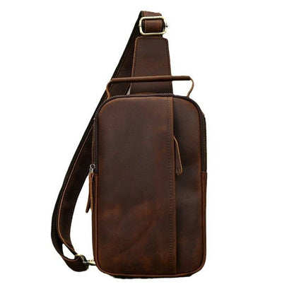 Multipurpose Men's Leather Sling Crossbody Chest Bag with Handle