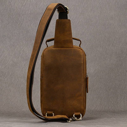 Multipurpose Men's Leather Sling Crossbody Chest Bag with Handle