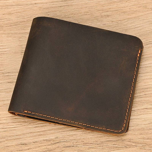 Minimalism Mens Bifold leather Wallets Zipper Coin Pocket