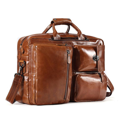 Multifunctional Men's Leather Briefcase Backpack Convertible