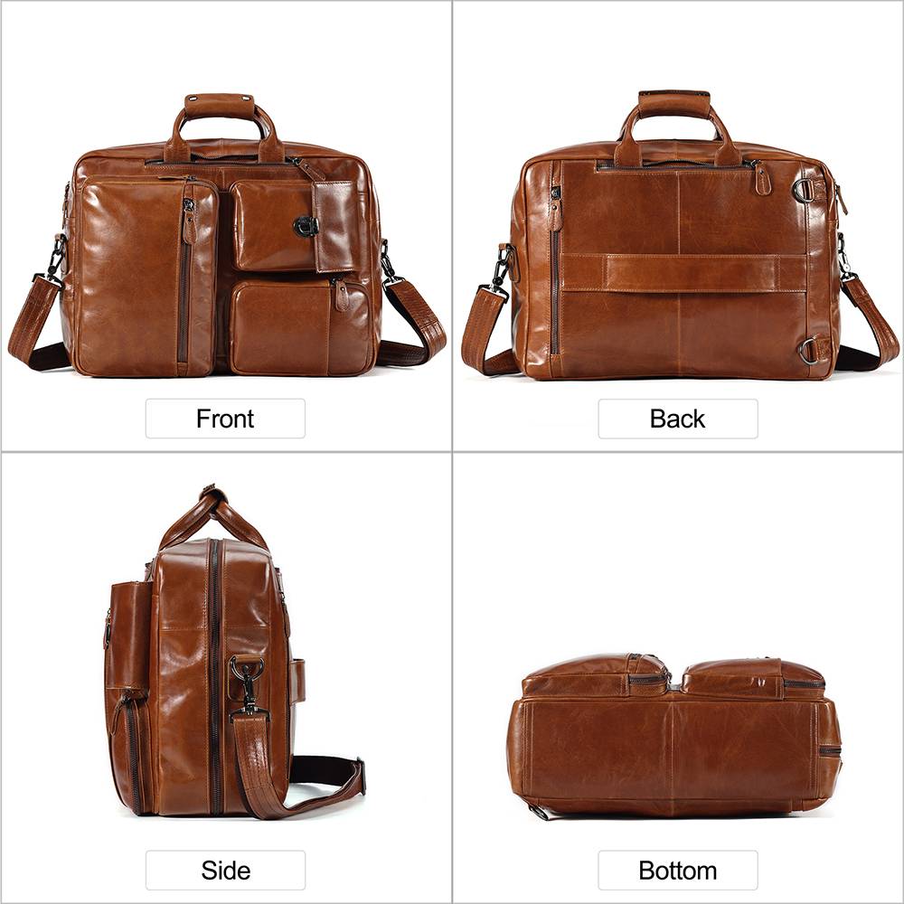 Multifunctional Men's Leather Briefcase Backpack Convertible