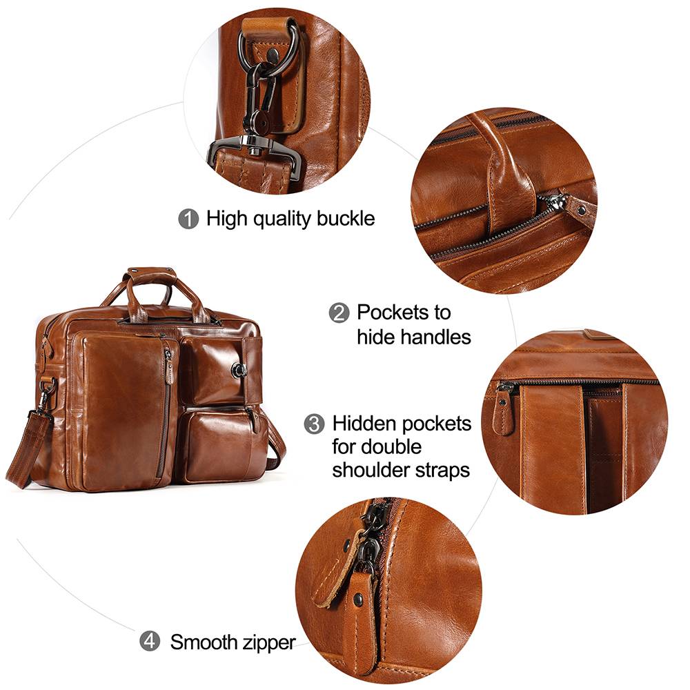 Multifunctional Men's Leather Briefcase Backpack Convertible