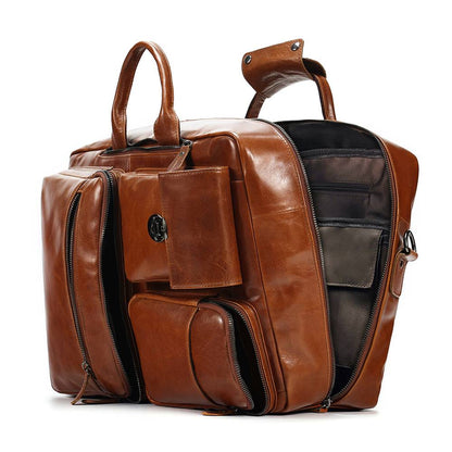 Multifunctional Men's Leather Briefcase Backpack Convertible