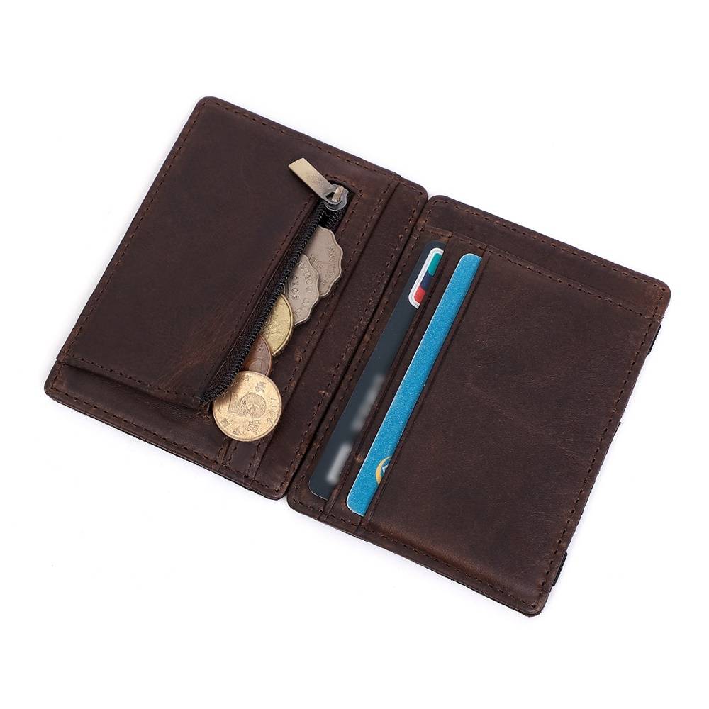 Slim Leather Credit Card Wallets with Zipper Coin Pocket