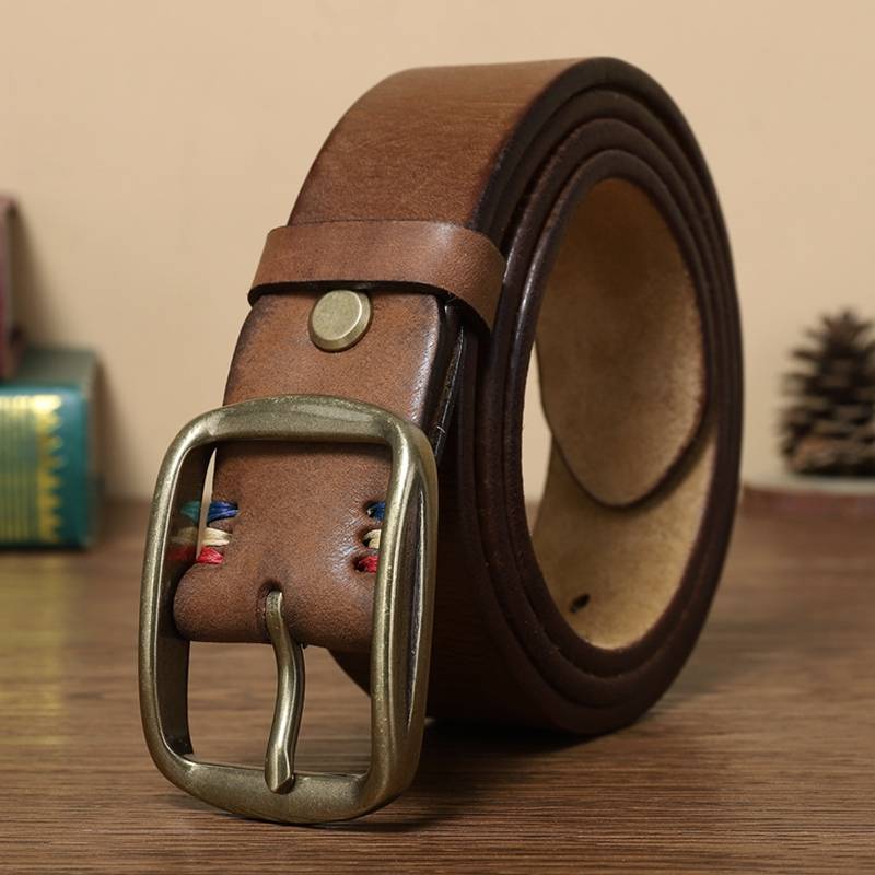 Thickened Solid brass Buckle Mens Jeans Belt