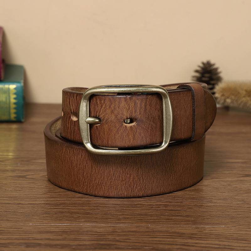 Thickened Solid brass Buckle Mens Jeans Belt