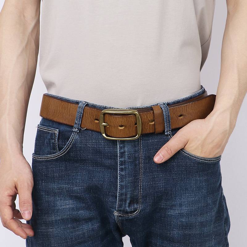 Thickened Solid brass Buckle Mens Jeans Belt