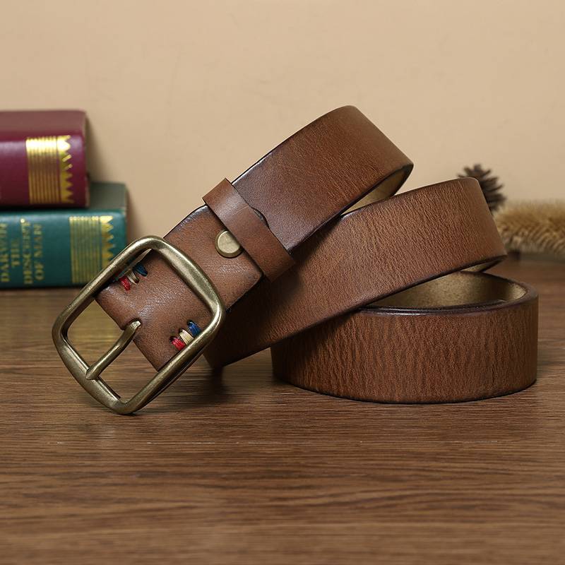 Thickened Solid brass Buckle Mens Jeans Belt