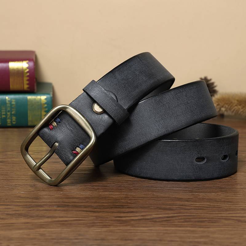 Thickened Solid brass Buckle Mens Jeans Belt