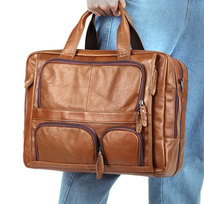 Business Travel Men's Leather Laptop Bag Briefcase