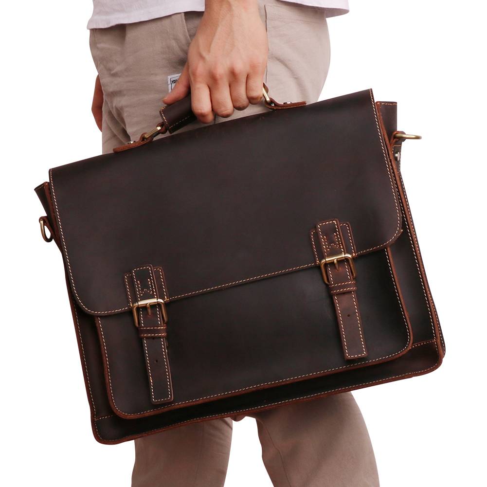 Business Daily Men's Leather Briefcase 15.6″ Laptop Bag