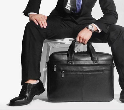 Men's 17 inch Leather Laptop Bag Business Briefcase