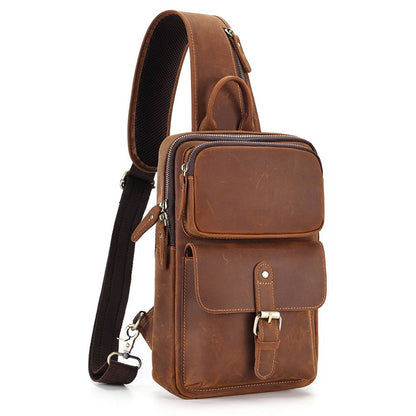 Vintage Full Grain Leather Men's Sling Chest Bag