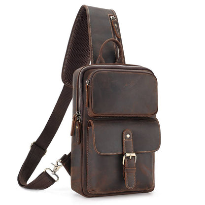 Vintage Full Grain Leather Men's Sling Chest Bag