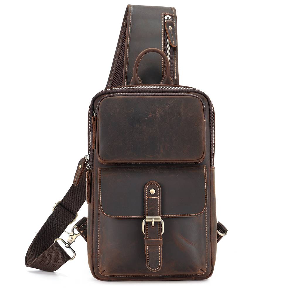 Vintage Full Grain Leather Men's Sling Chest Bag