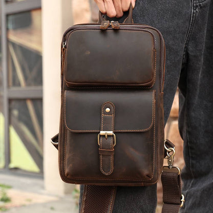 Vintage Full Grain Leather Men's Sling Chest Bag