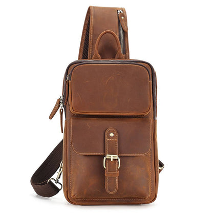 Vintage Full Grain Leather Men's Sling Chest Bag