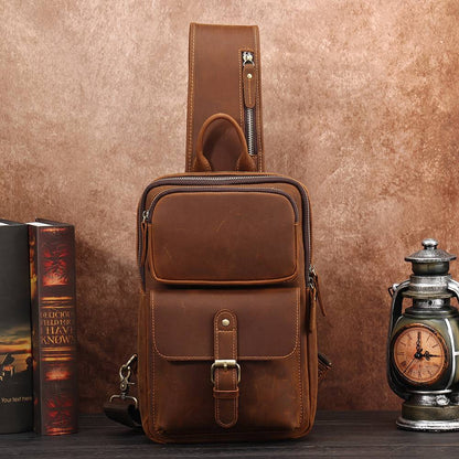 Vintage Full Grain Leather Men's Sling Chest Bag