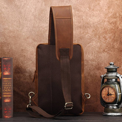 Vintage Full Grain Leather Men's Sling Chest Bag