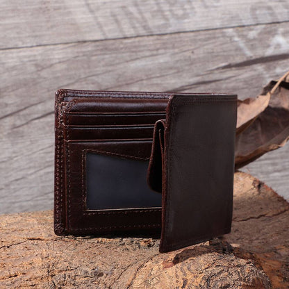 Men Leather Bifold Wallet with Coin Pocket