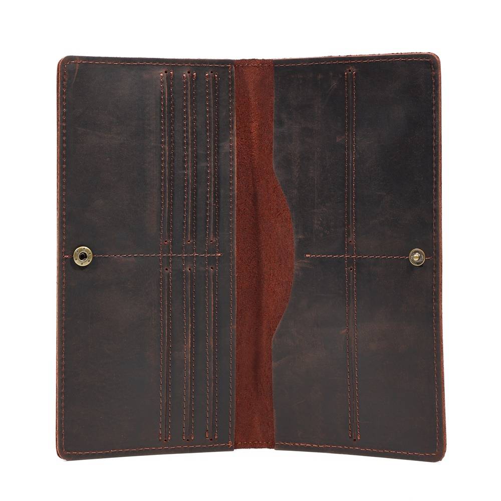 Vintage Schlichte Herren Bifold Leder Lange Geldbörse