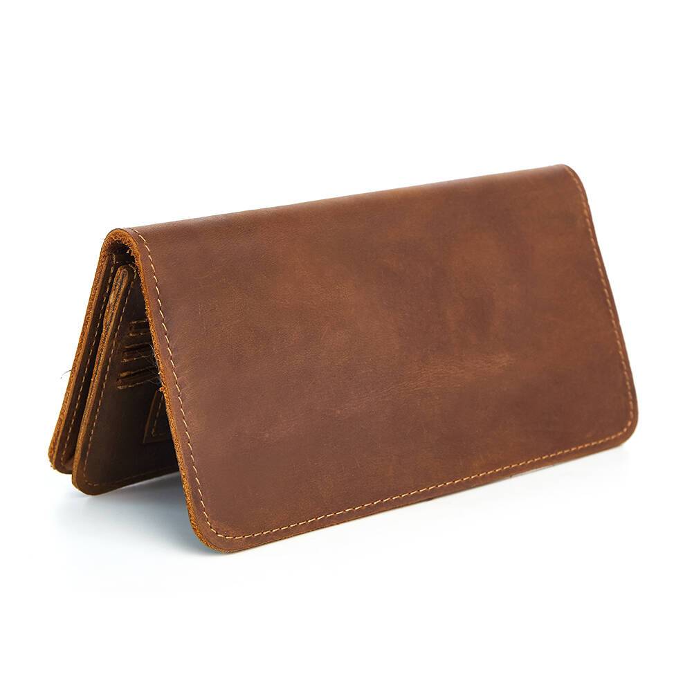 Men Vintage Leather Long Bifold Wallet