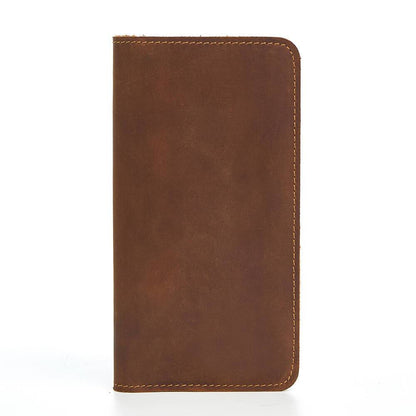 Men Vintage Leather Long Bifold Wallet