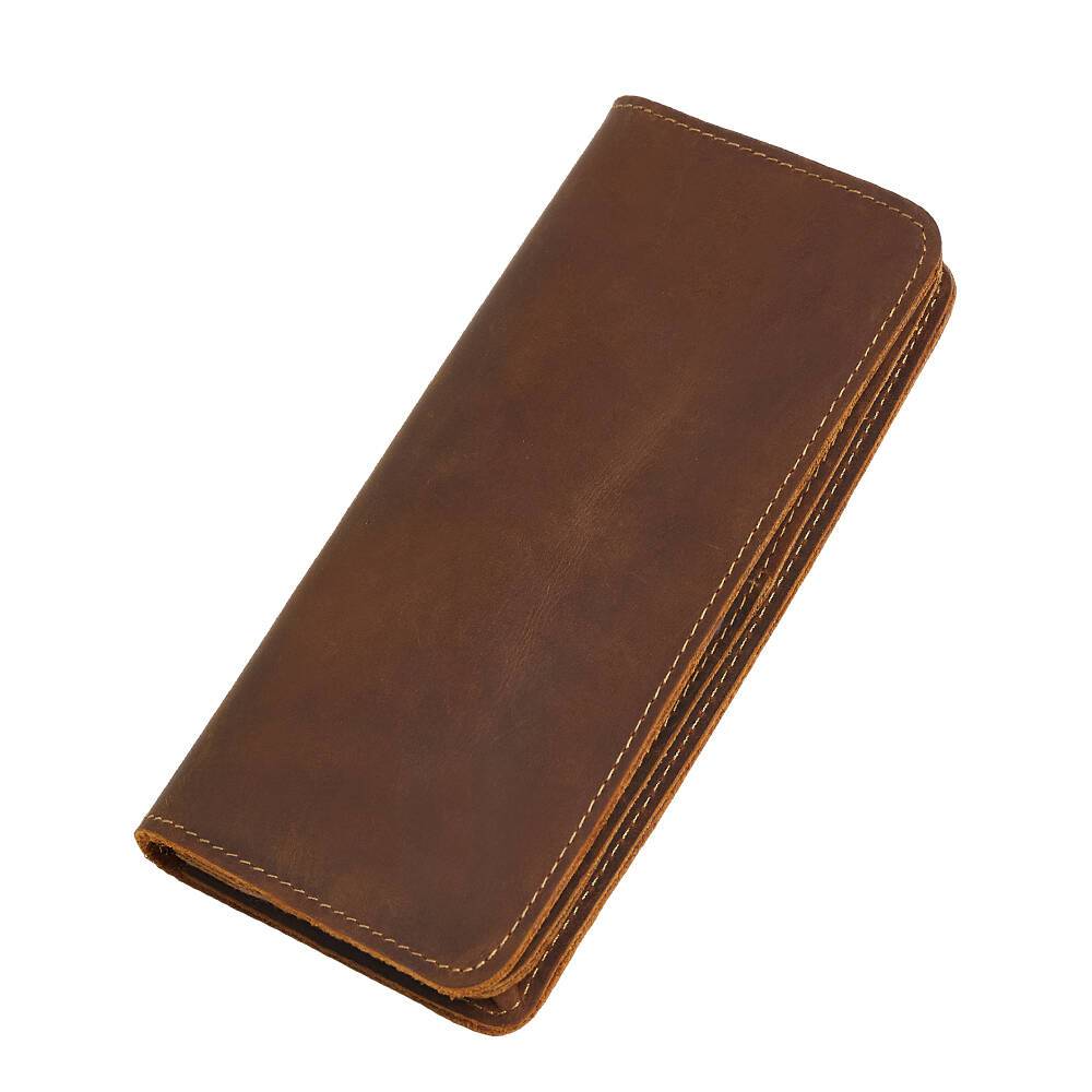 Men Vintage Leather Long Bifold Wallet