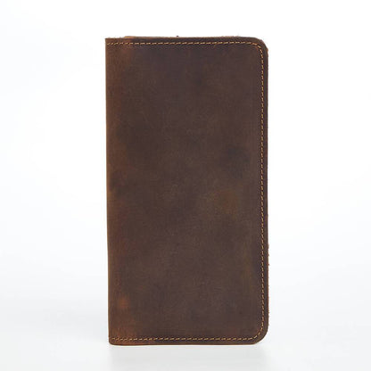 Men Vintage Leather Long Bifold Wallet