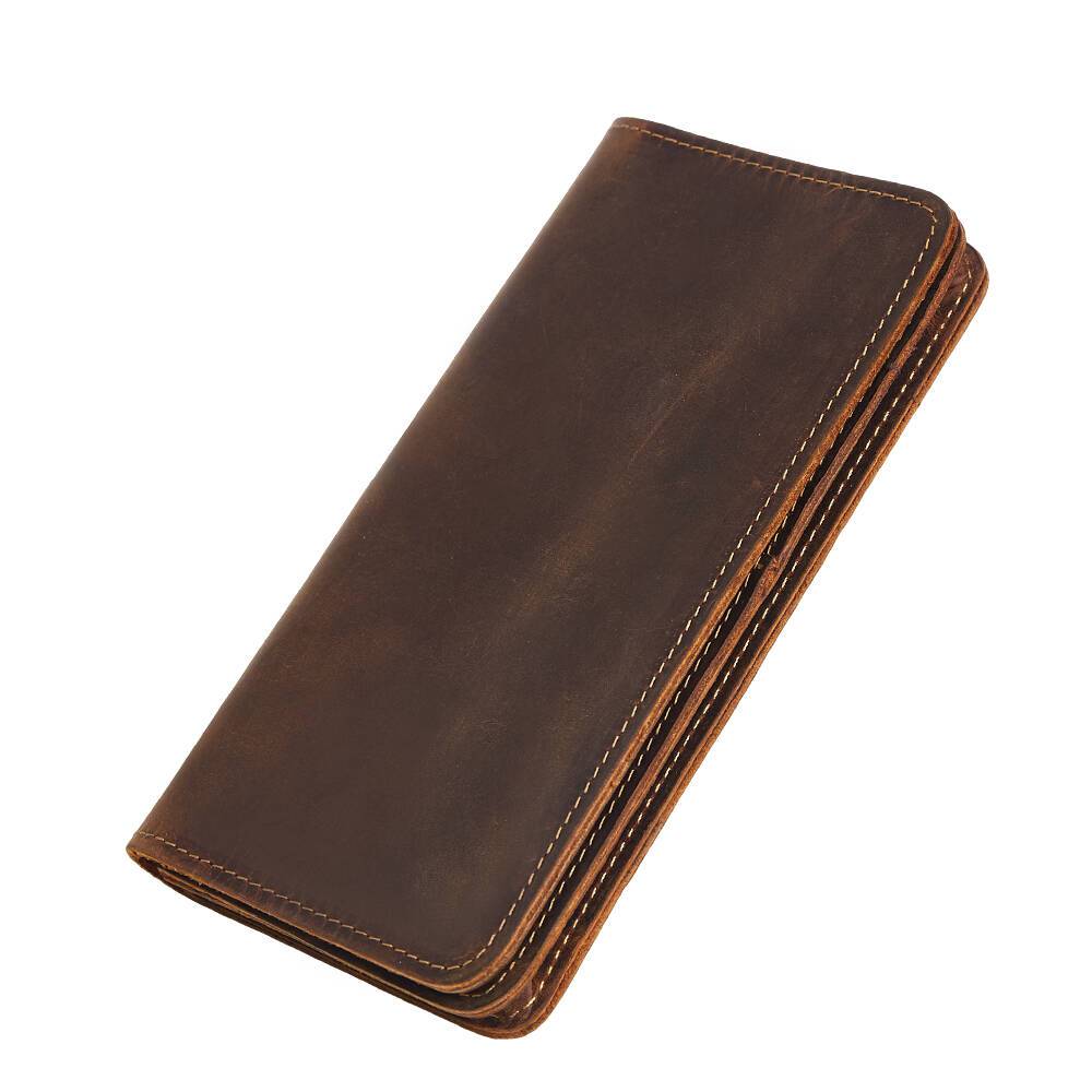 Men Vintage Leather Long Bifold Wallet